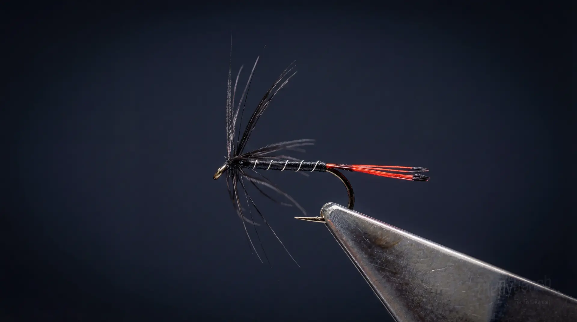 Black Pennell fly pattern - imitates Mayflies, Caddis tied for Trout