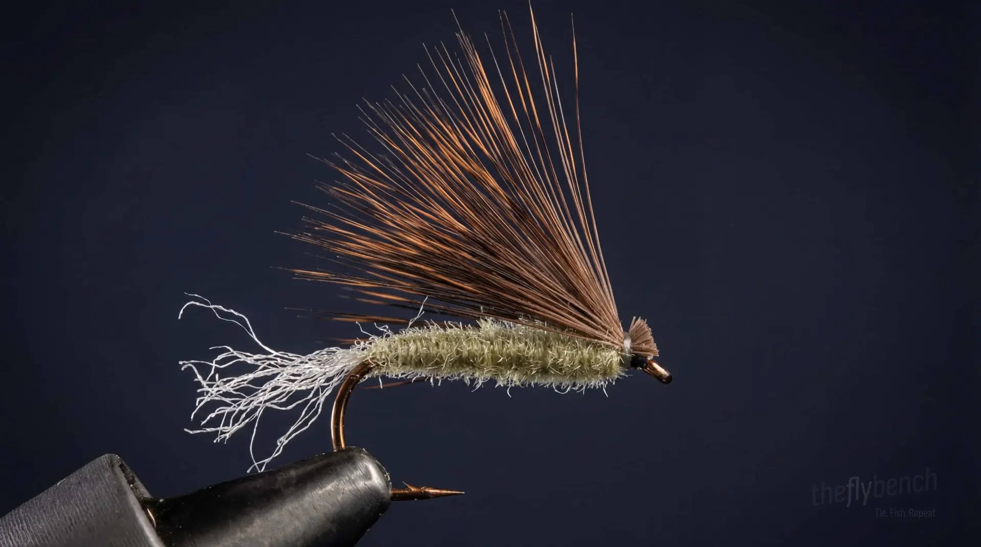 Olive X Caddis fly pattern - imitates Caddis tied for Trout