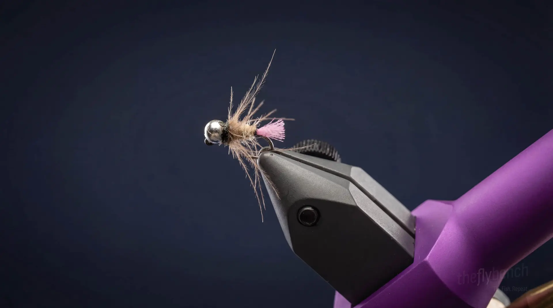 Roza's Violet Tailed Jig fly pattern - imitates Mayfly Nymphs, Caddis Larvae tied for Trout