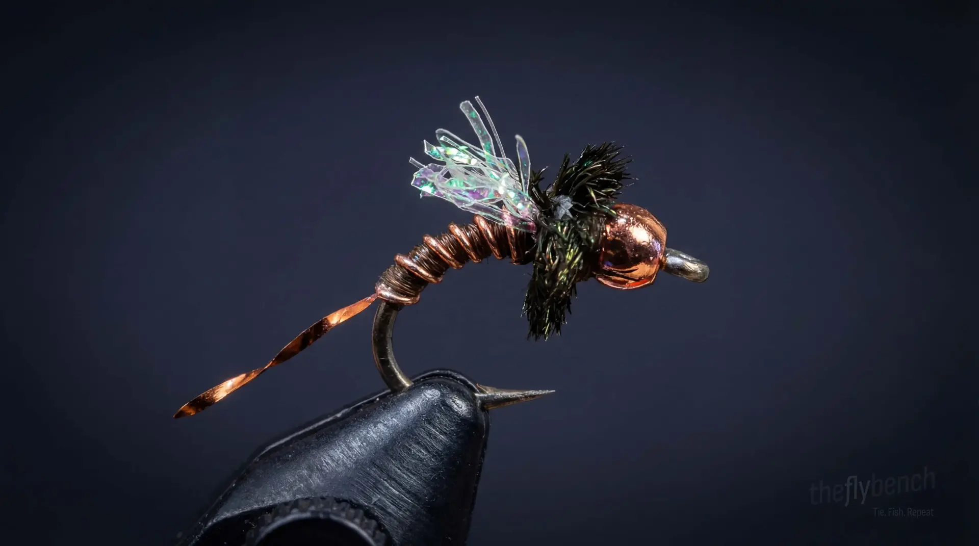 Copper Zebra Midge fly pattern - imitates Midges tied for Trout