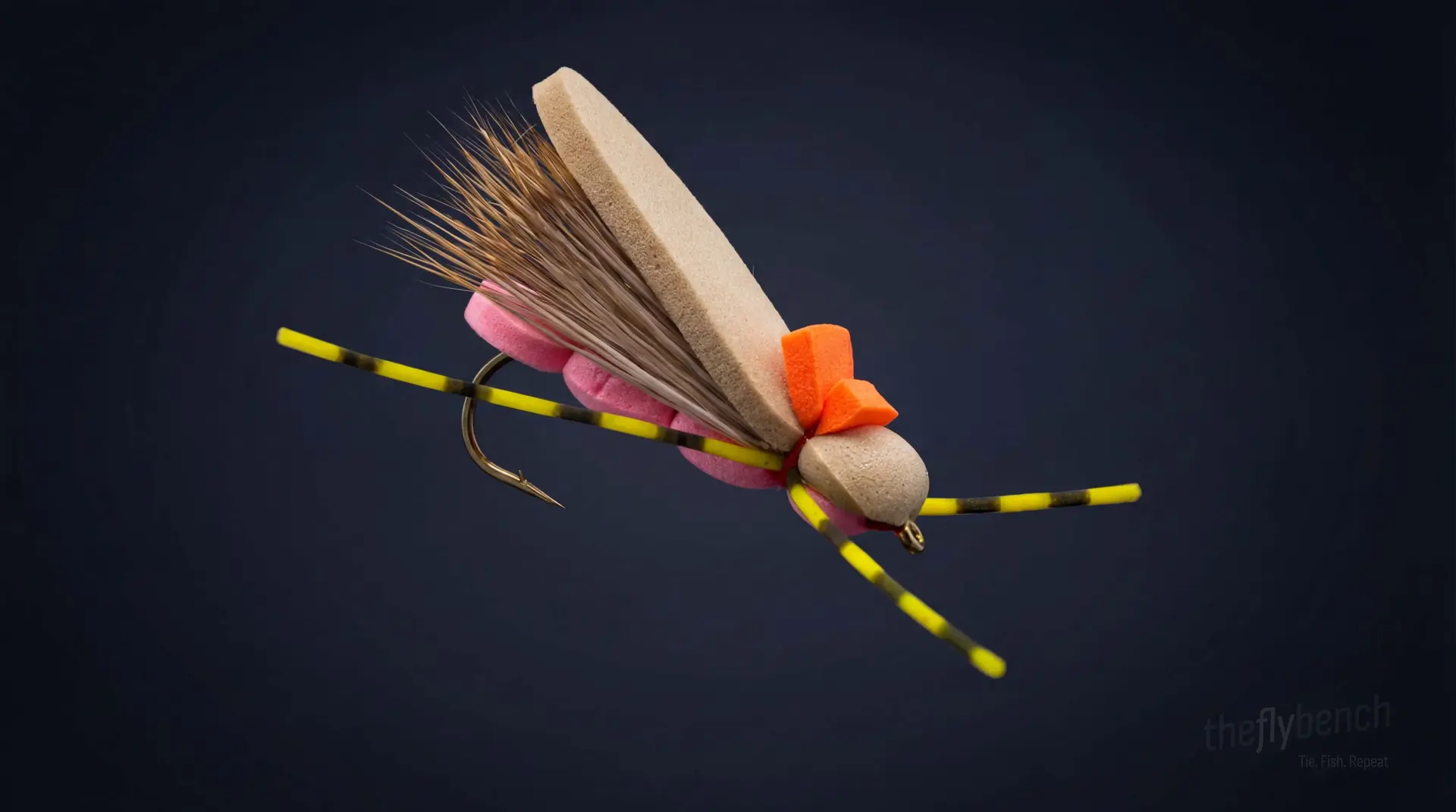 Pink Pookie Hopper fly pattern - imitates Grasshoppers tied for Trout