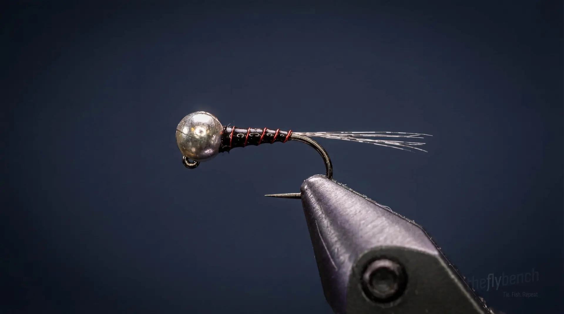 Zebra Bomb Jig fly pattern - imitates Midge Larvae, Midge Pupae tied for Trout