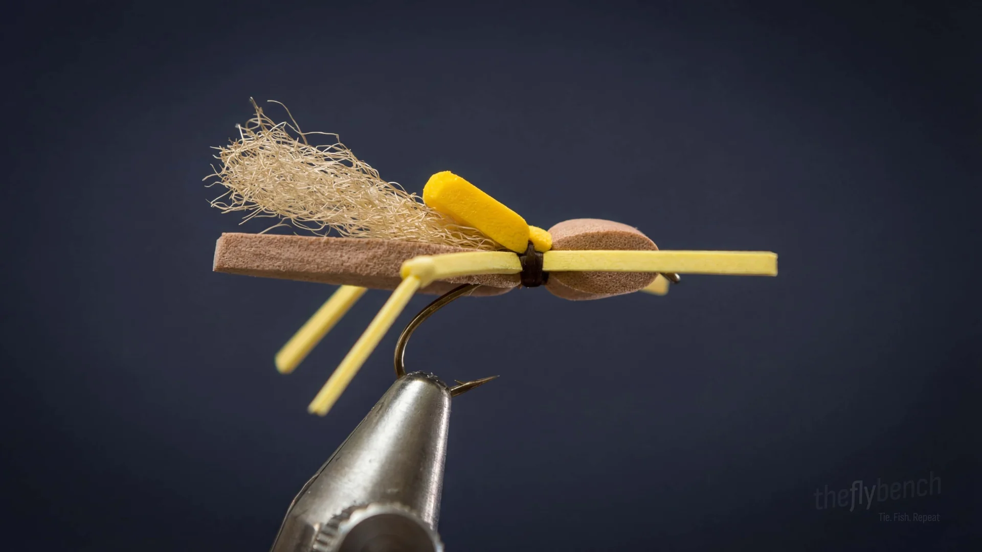 Chaos Hopper fly pattern - imitates Grasshoppers tied for Trout