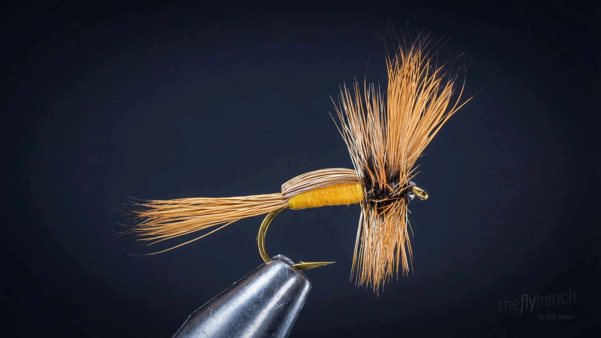 Yellow Humpy fly pattern - imitates Stoneflies tied for Trout