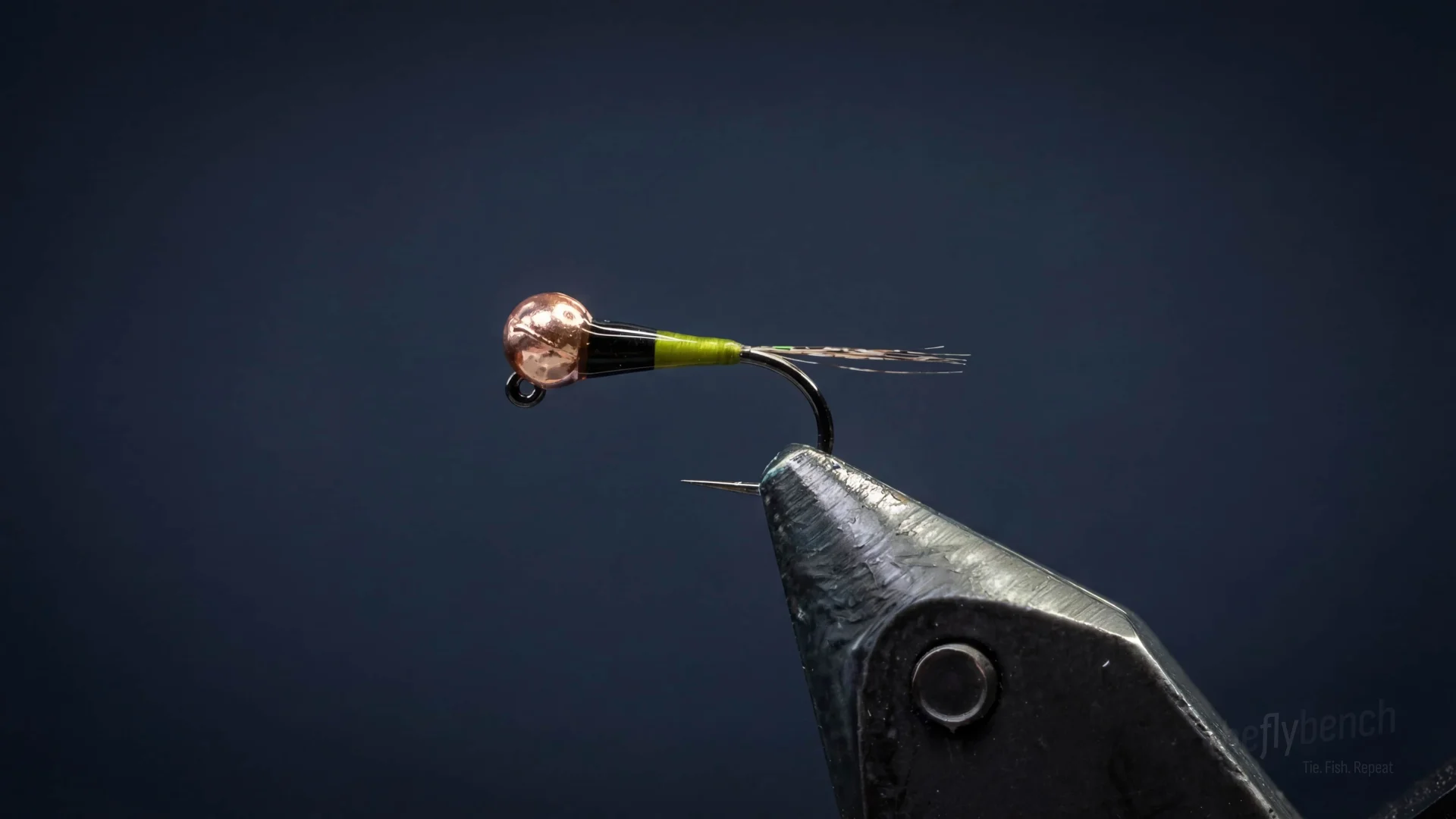 Olive Spanish Bullet Perdigon fly pattern - imitates Mayfly Nymphs, Caddis Larvae tied for Trout