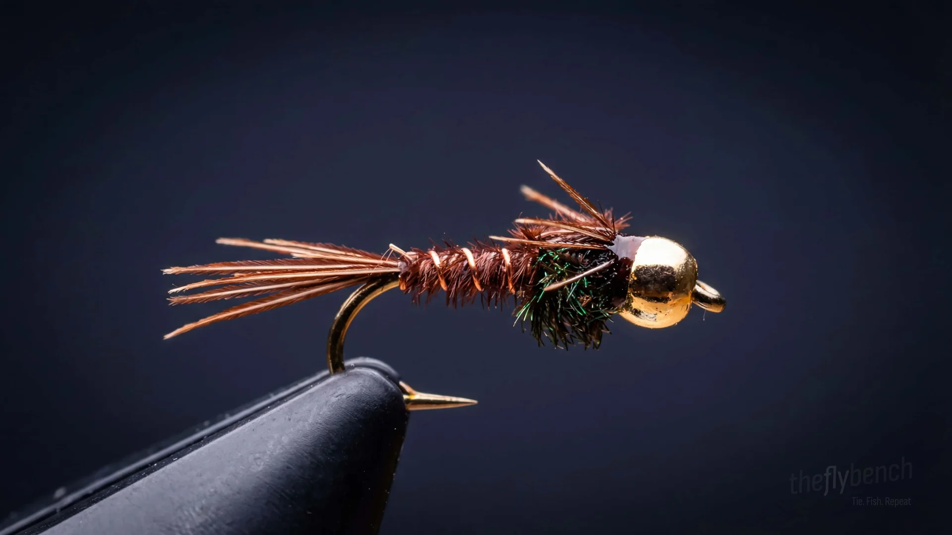 Bead-head Pheasant Tail fly pattern - imitates Mayflies, Midges, Small Stoneflies tied for Trout