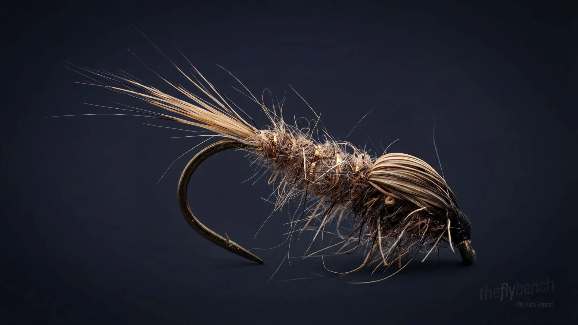 Gold Ribbed Hares Ear fly pattern - imitates Mayflies, Caddis, Stoneflies tied for Trout