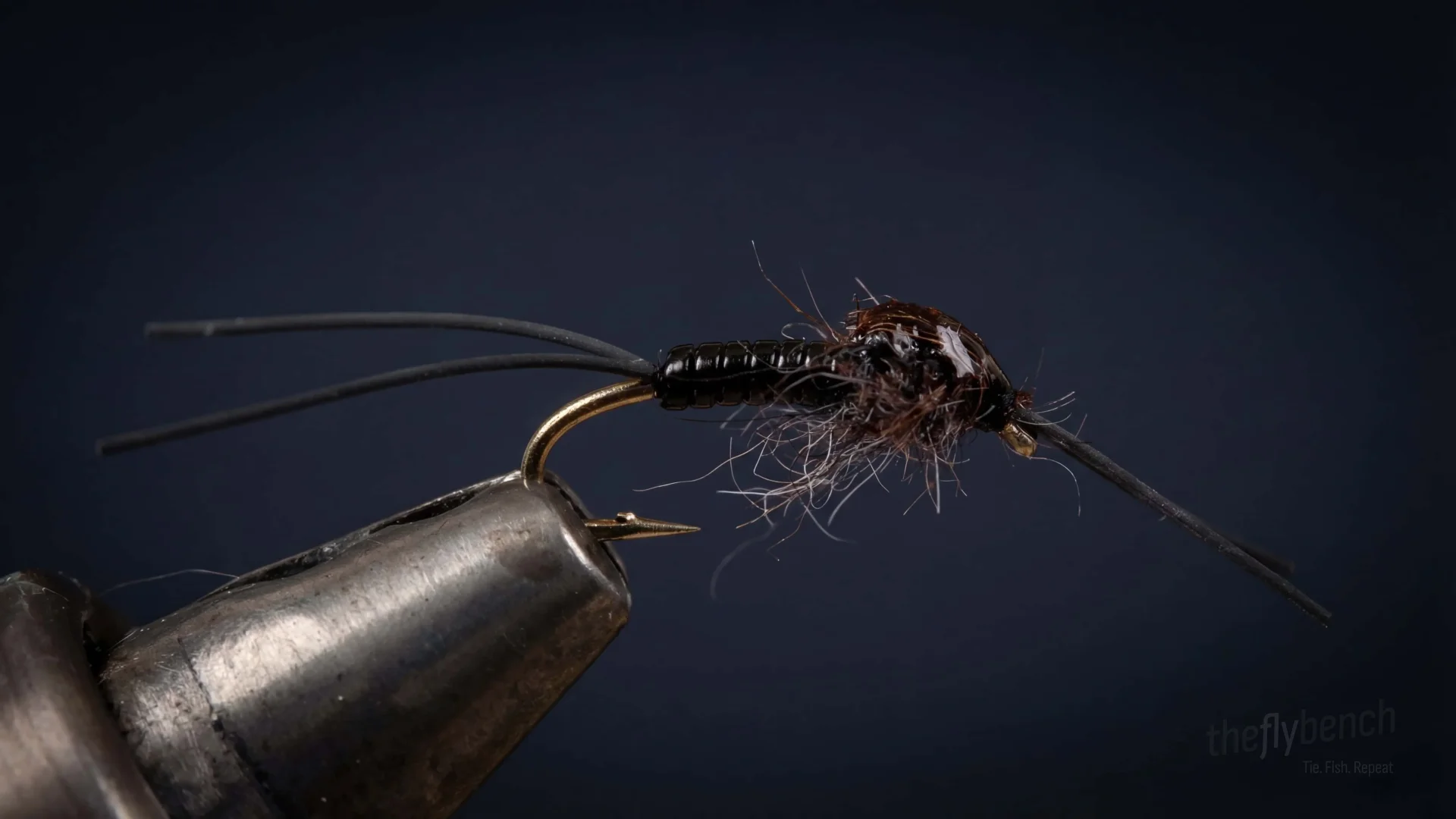 Little Black Stone Nymph fly pattern - imitates Stoneflies tied for Trout